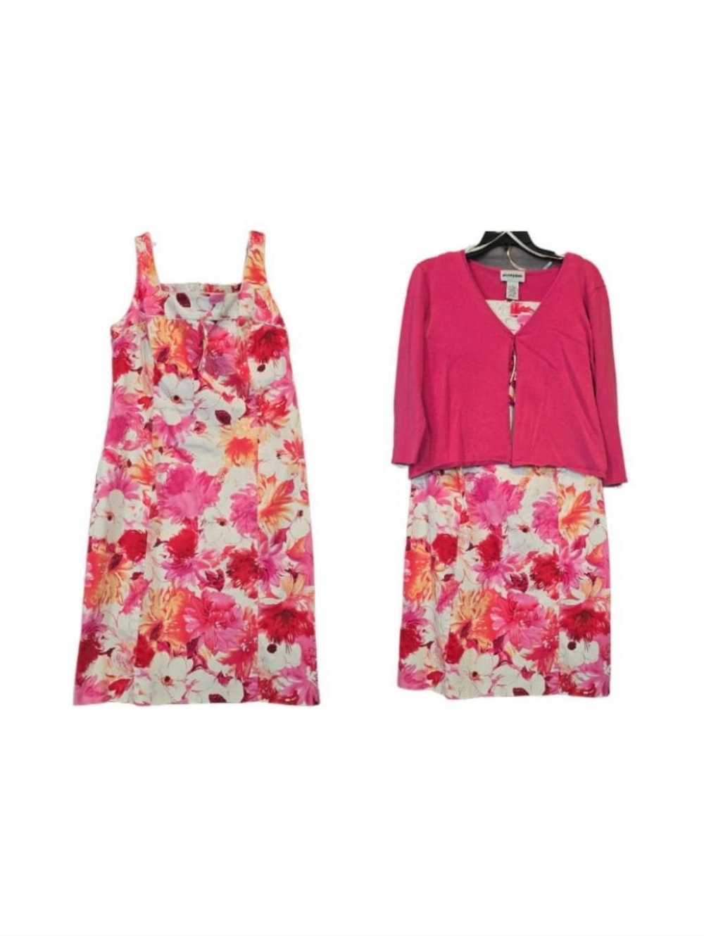 Perceptions Bright Pink Floral Sundress with Matching‎ Pink Cardigan Size 12